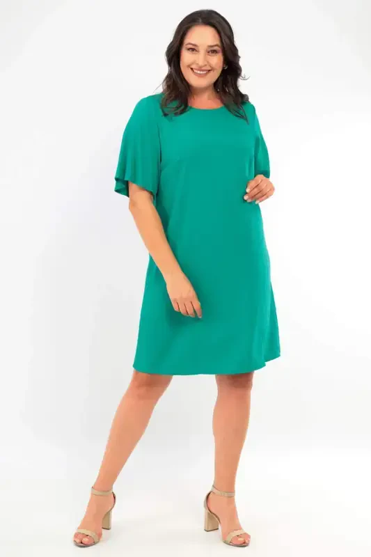 Plus Size Short Sleeve Green Dress - 1