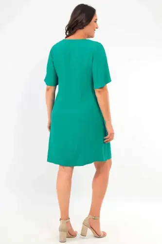 Plus Size Short Sleeve Green Dress - 5