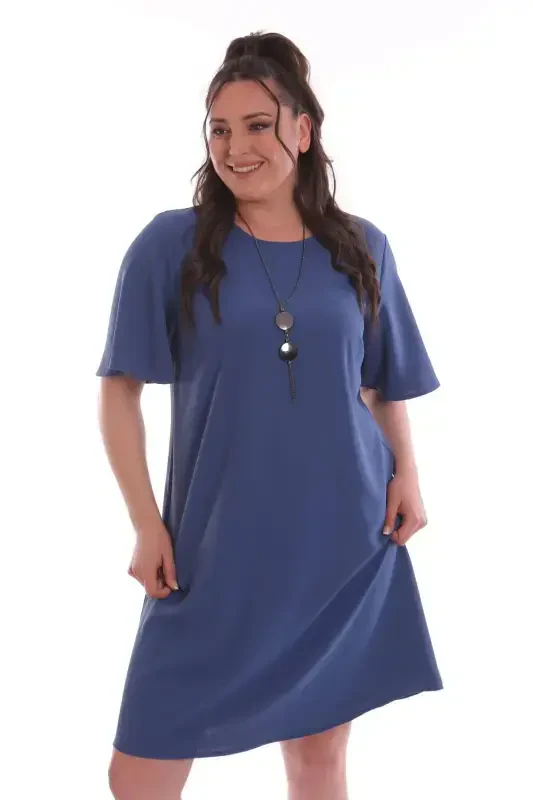 Plus Size Short Sleeve Indigo Dress - 1