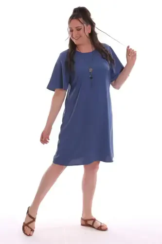 Plus Size Short Sleeve Indigo Dress - BÜYÜKBEDENIZ (1)
