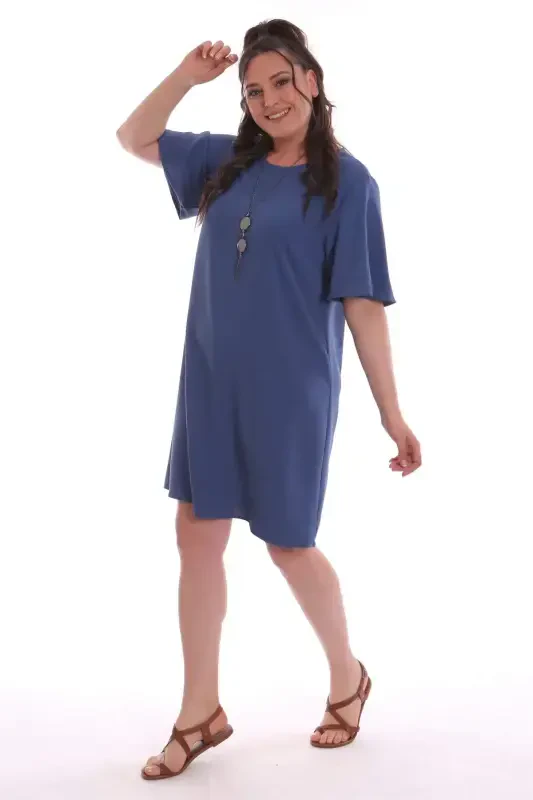 Plus Size Short Sleeve Indigo Dress - 3
