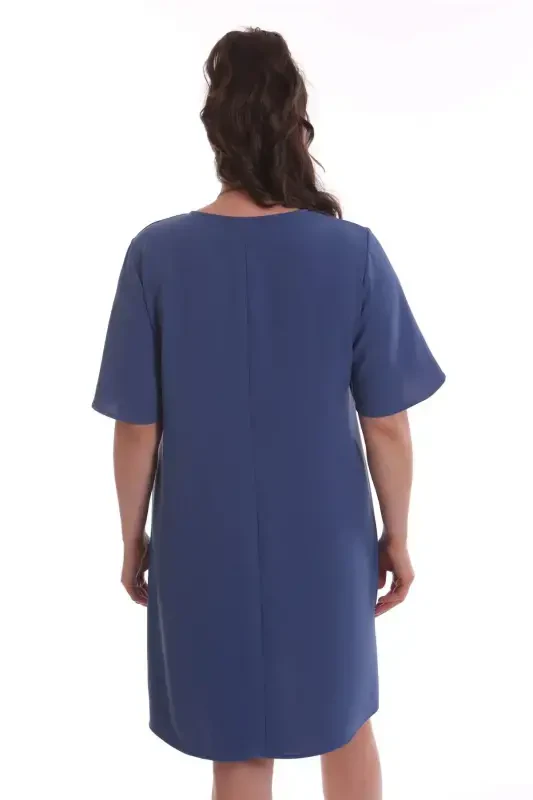 Plus Size Short Sleeve Indigo Dress - 4