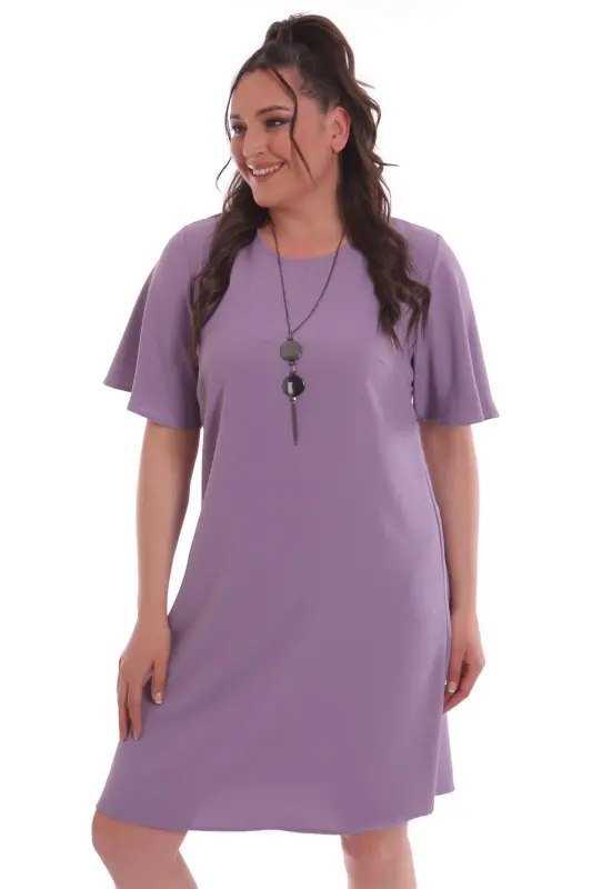 Plus Size Short Sleeve Lilac Dress - BÜYÜKBEDENIZ