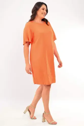 Plus Size Short Sleeve Orange Dress - BÜYÜKBEDENIZ (1)