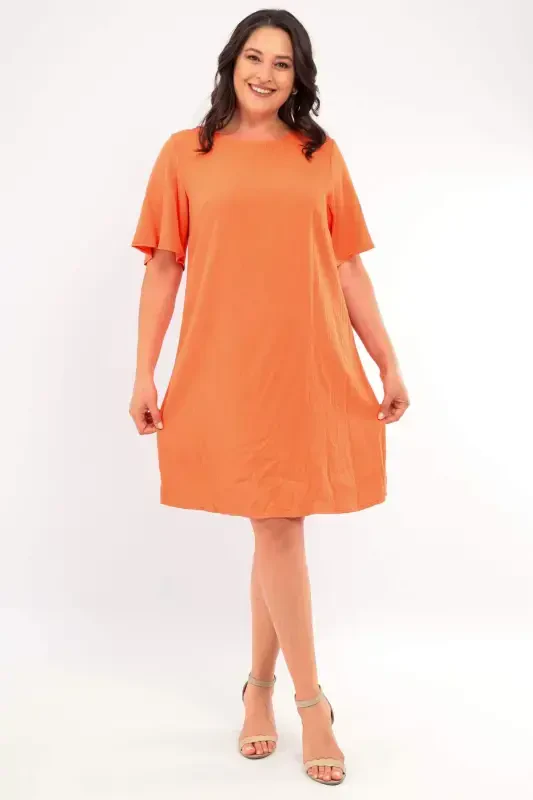 Plus Size Short Sleeve Orange Dress - 3