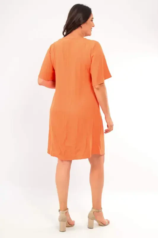 Plus Size Short Sleeve Orange Dress - 5