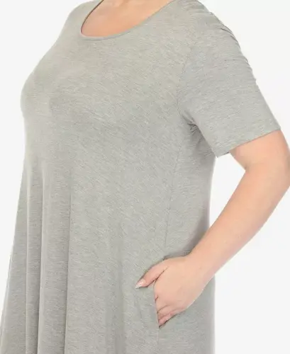 Plus Size Short Sleeve Pocket Swing Midi Dress - 4