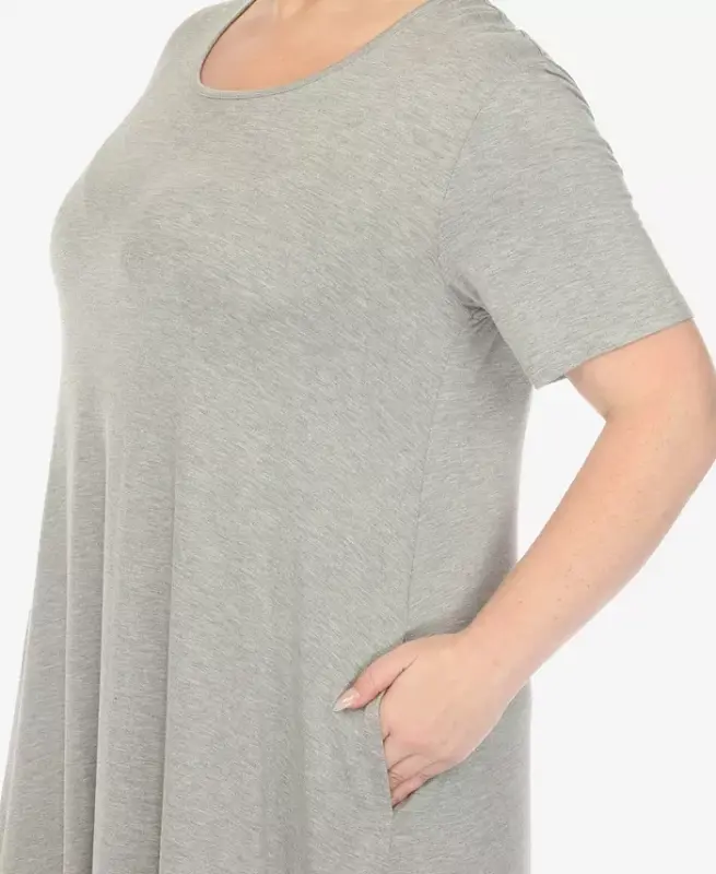 Plus Size Short Sleeve Pocket Swing Midi Dress - 4
