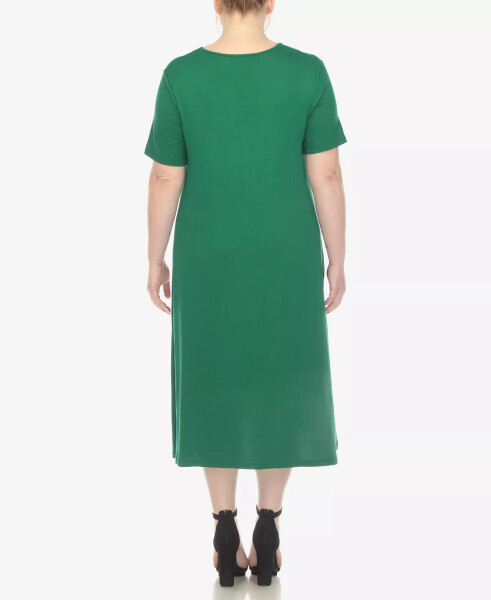 Plus Size Short Sleeve Pocket Swing Midi Dress Green - 6