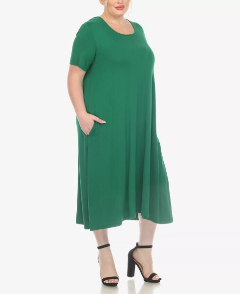 Plus Size Short Sleeve Pocket Swing Midi Dress Green - 7