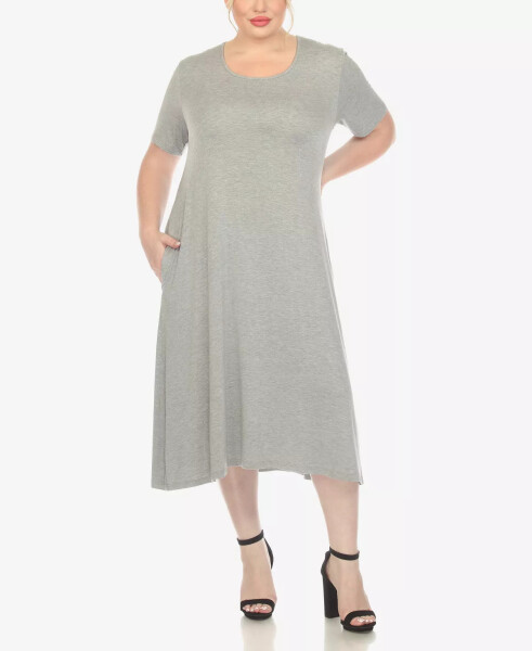 Plus Size Short Sleeve Pocket Swing Midi Dress Heather Gray - 5