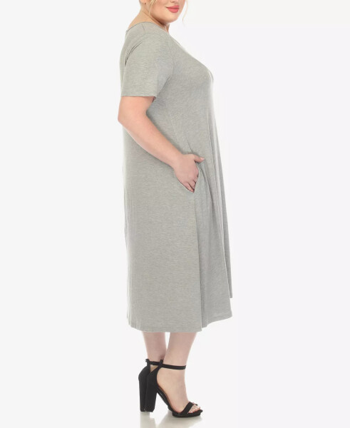 Plus Size Short Sleeve Pocket Swing Midi Dress Heather Gray - 7