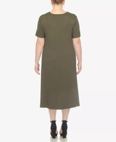 Plus Size Short Sleeve Pocket Swing Midi Dress Olive - 5