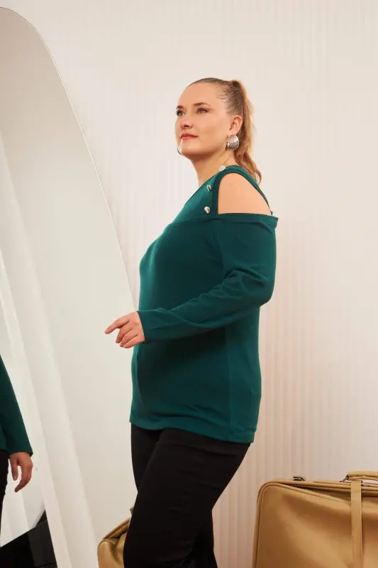 Plus Size Shoulder Detail Knit Blouse Emerald - 2