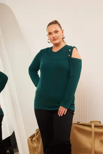 Plus Size Shoulder Detail Knit Blouse Emerald - 3