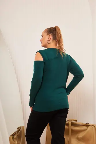 Plus Size Shoulder Detail Knit Blouse Emerald - 7