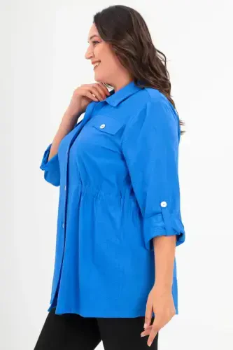 Plus Size Shoulder Epaulettes Pocket Flap Saks Trench Coat - 5