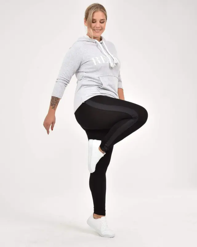 Plus Size Side Stripe Detail Leggings 22877 Black - 1