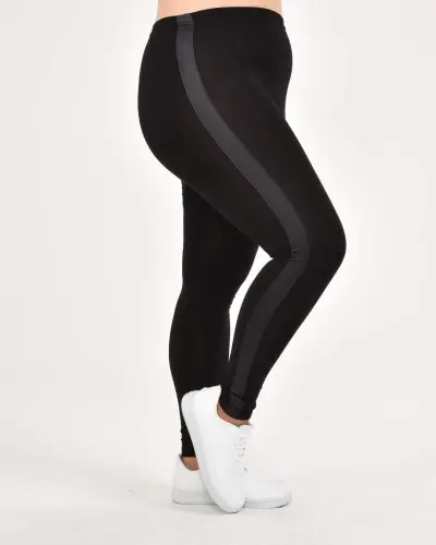 Plus Size Side Stripe Detail Leggings 22877 Black - 5