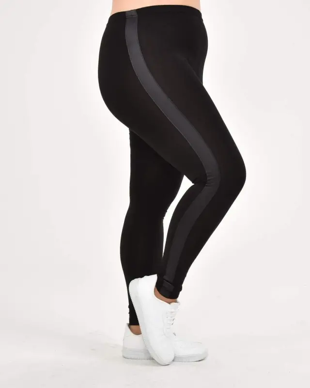 Plus Size Side Stripe Detail Leggings 22877 Black - 5