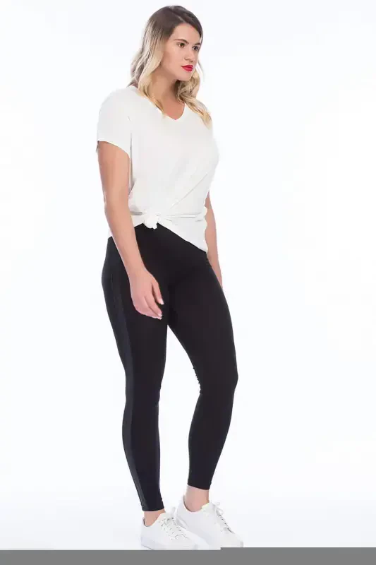 Plus Size Side Stripe Detail Leggings 22877 Navy - 4