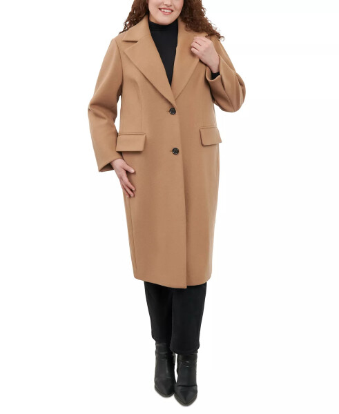 Plus Size Single-Breasted Coat, Created for Modazone Dark Camel - 1