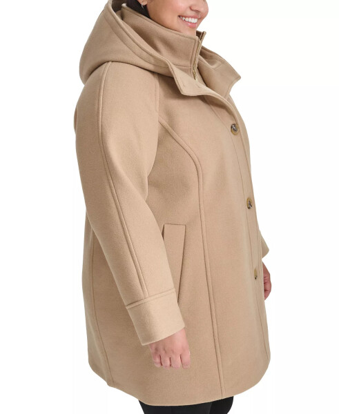 Plus Size Single-Breasted Hooded Button-Front Coat, Created for Modazone Camel - 3