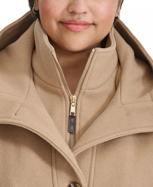 Plus Size Single-Breasted Hooded Button-Front Coat, Created for Modazone Camel - 4