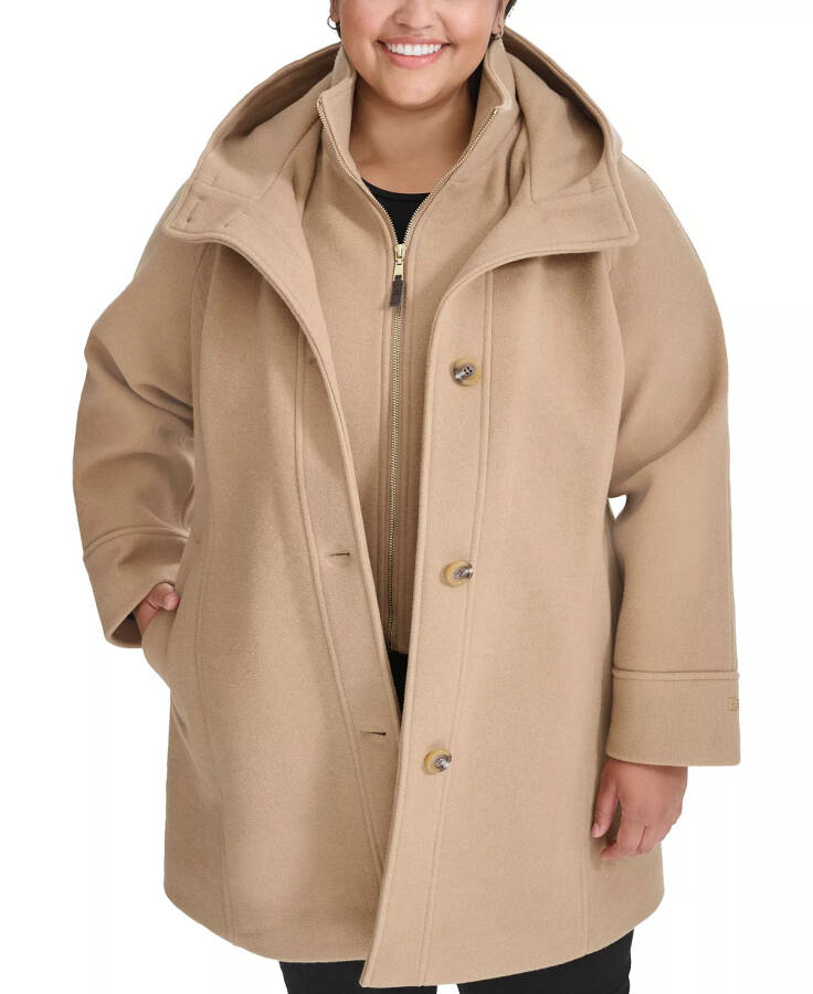 Plus Size Single-Breasted Hooded Button-Front Coat, Created for Modazone Camel - 6