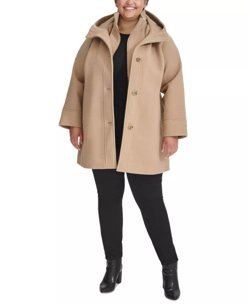 Plus Size Single-Breasted Hooded Button-Front Coat, Created for Modazone Camel - 7