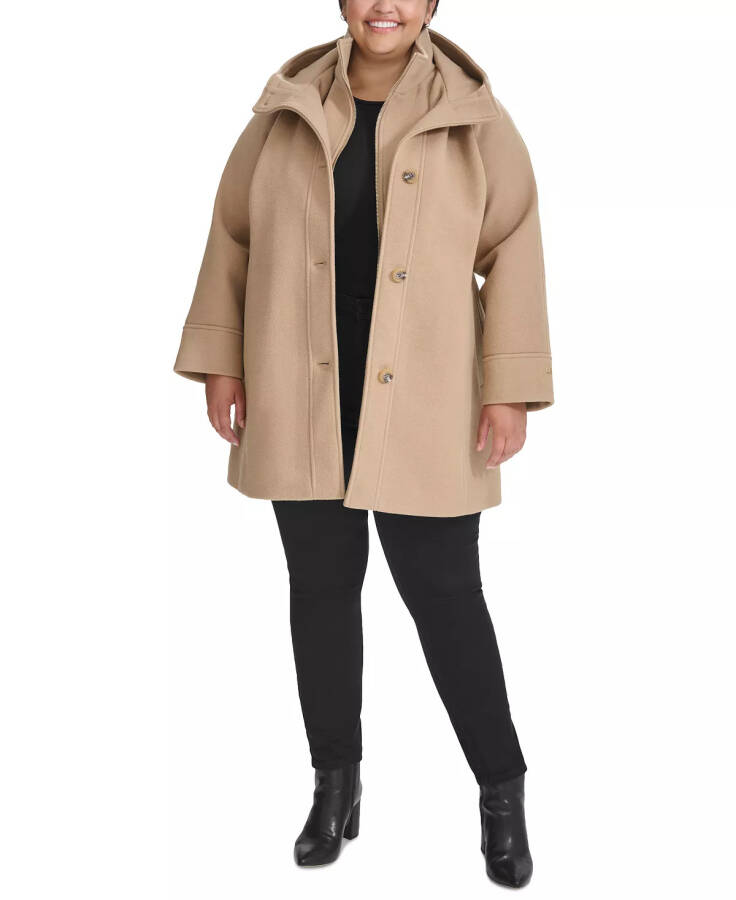 Plus Size Single-Breasted Hooded Button-Front Coat, Created for Modazone Camel - 7