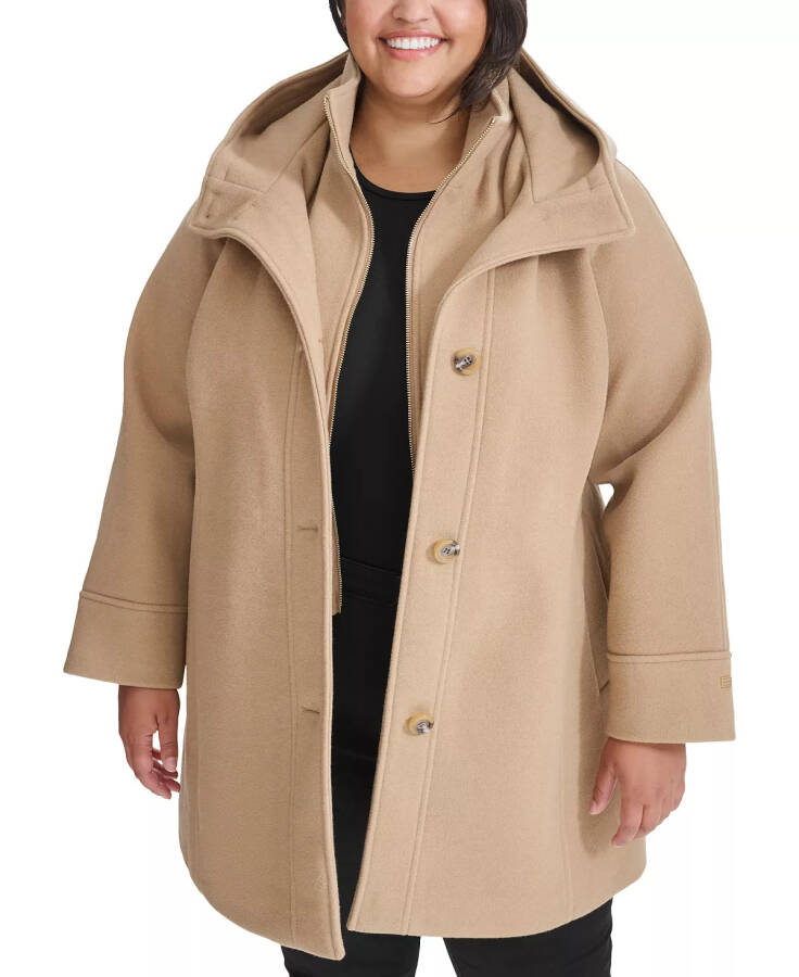 Plus Size Single-Breasted Hooded Button-Front Coat, Created for Modazone Camel - 8