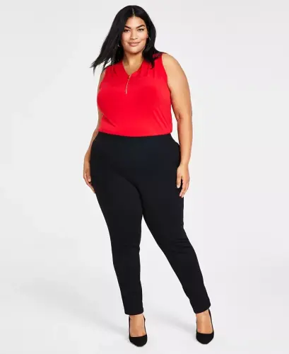 Plus Size Skinny Pull-On Ponte Shim, Modazone-Deep Qora uchun yaratilgan - 1