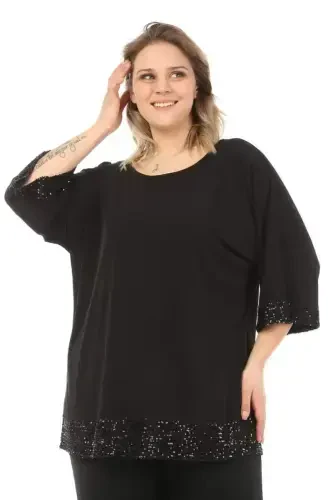 Plus Size Sleeve and Hem Sequined Long Chic and Evening Tunic ND4021 - 1