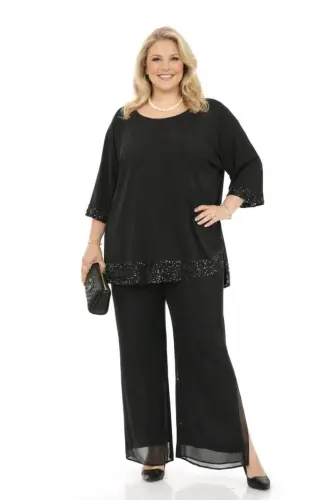 Plus Size Sleeve and Hem Sequined Long Chic and Evening Tunic ND4021 - 1