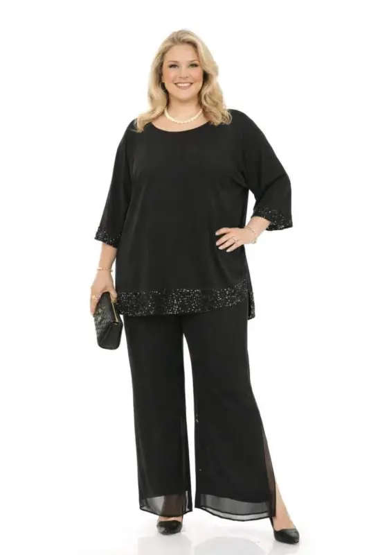Plus Size Sleeve and Hem Sequined Long Chic and Evening Tunic ND4021 - 1