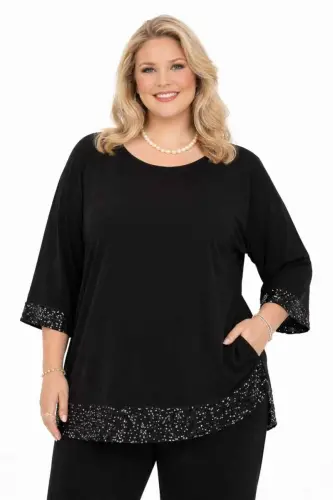 Plus Size Sleeve and Hem Sequined Long Chic and Evening Tunic ND4021 - 5