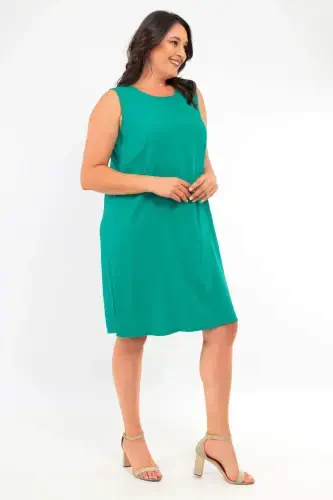 Plus Size Sleeveless Green Dress - BÜYÜKBEDENIZ (1)