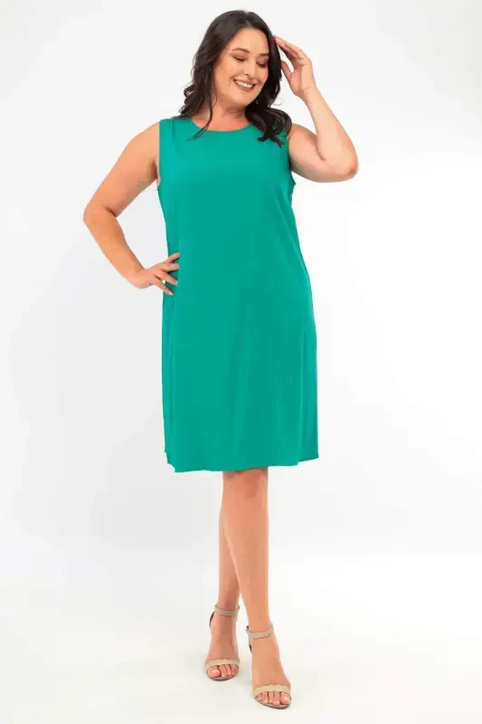 Plus Size Sleeveless Green Dress - 3