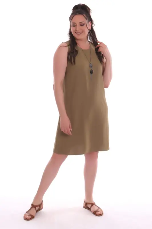 Plus Size Sleeveless Khaki Dress - 1