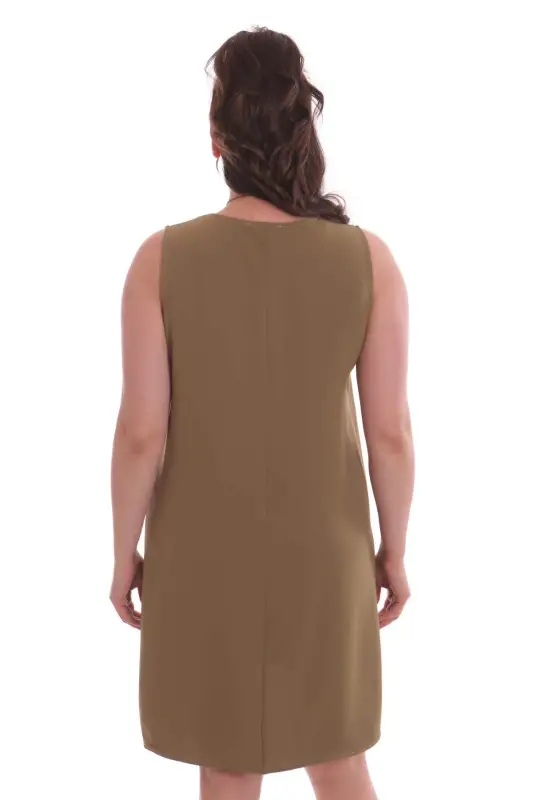 Plus Size Sleeveless Khaki Dress - 5