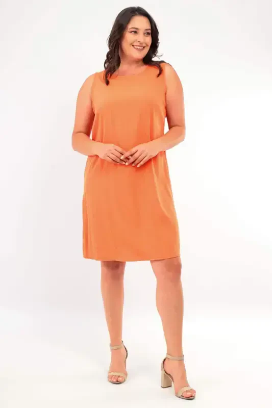 Plus Size Sleeveless Orange Dress - 2