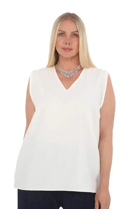 Plus Size Sleeveless White Evening Blouse GLS6002 - 1
