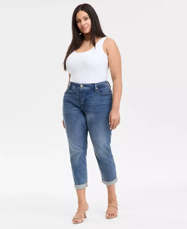 Plus Size Slim Tech Rolled-Cuff Boyfriend Jeans, Created for Modazone - I.N.C. INTERNATIONAL CONCEPTS