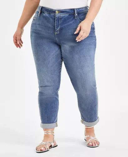 Plus Size Slim Tech Rolled-Cuff Boyfriend Jeans, Created for Modazone - I.N.C. INTERNATIONAL CONCEPTS (1)