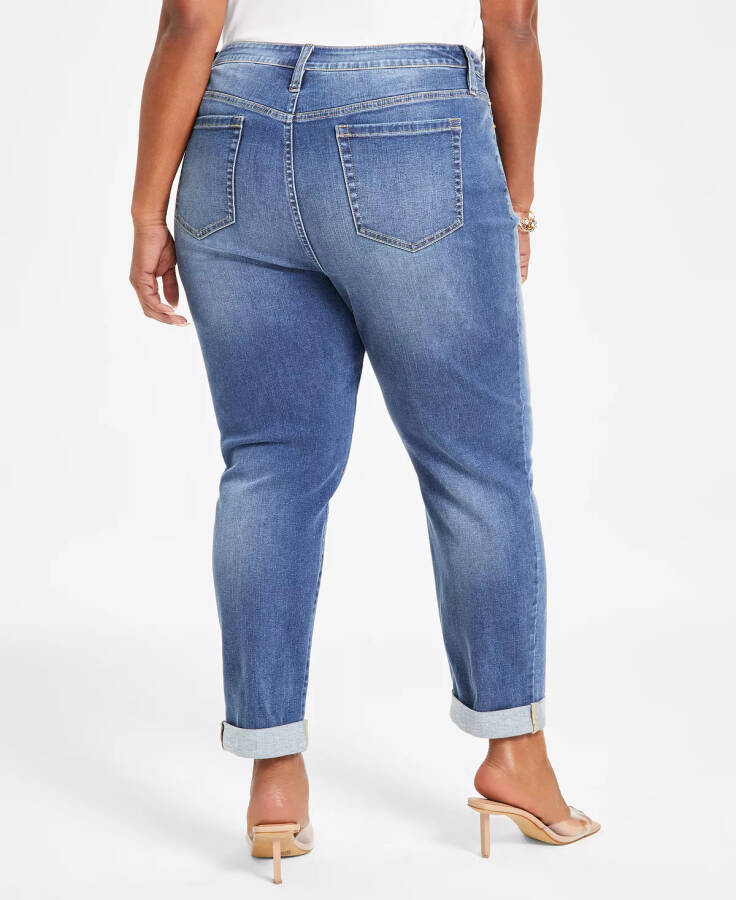 Plus Size Slim Tech Rolled-Cuff Boyfriend Jeans, Created for Modazone Medium Indigo - 2