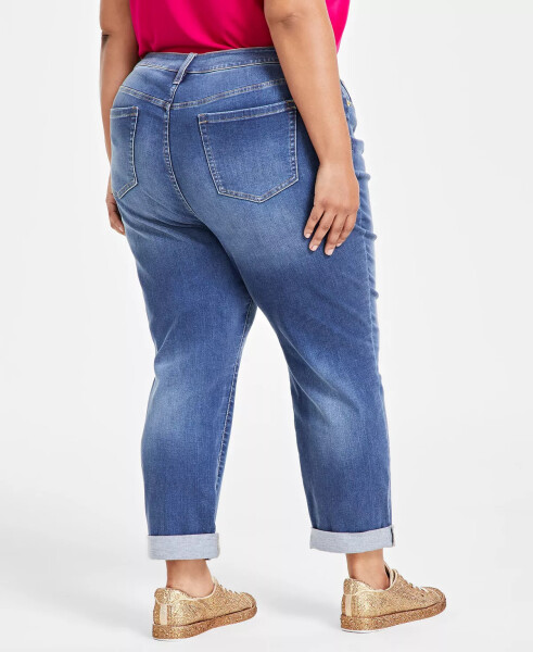 Plus Size Slim Tech Rolled-Cuff Boyfriend Jeans, Created for Modazone Medium Indigo - 7