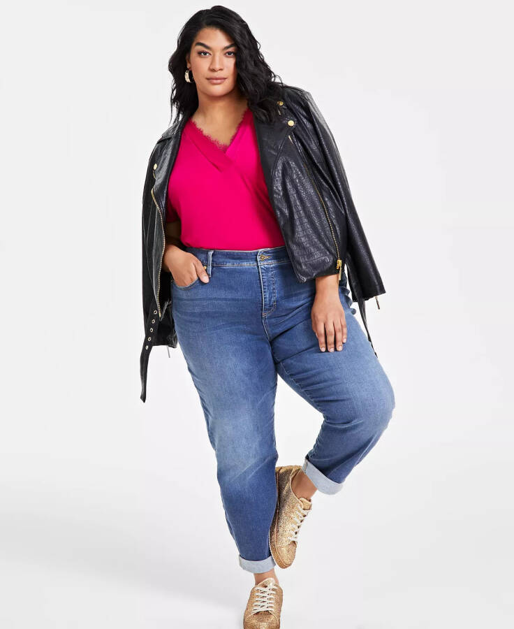 Plus Size Slim Tech Rolled-Cuff Boyfriend Jeans, Created for Modazone Medium Indigo - 9