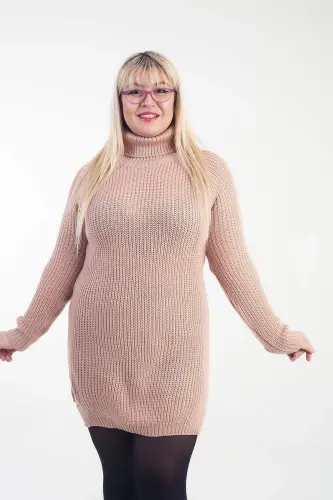 Plus Size Slit Detail Acrylic Turtleneck Oversized Knit Pullover RH4630 - BÜYÜKBEDENIZ (1)