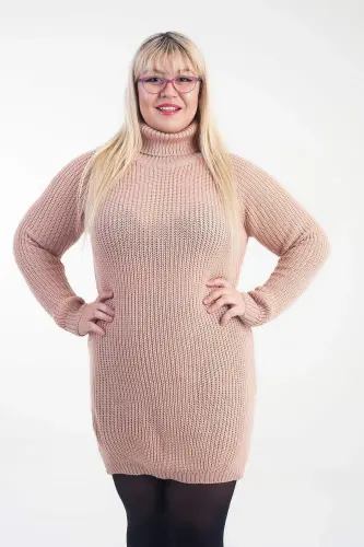 Plus Size Slit Detail Acrylic Turtleneck Oversized Knit Pullover RH4630 - 3